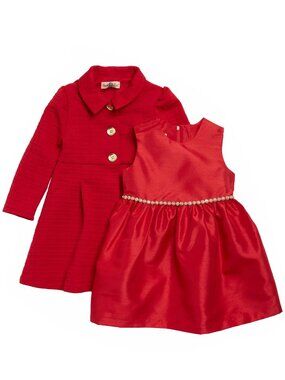 Purple Rose Girls Red Dress & Coat Set SZ 4